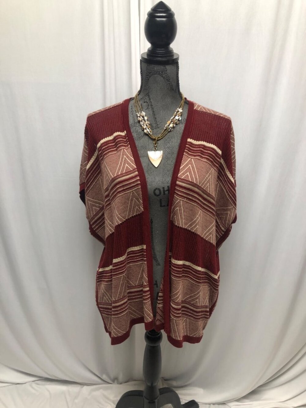 Fresh Striped Open Front Cardigan Womens Size Medium Lightweight Maroon Sweater